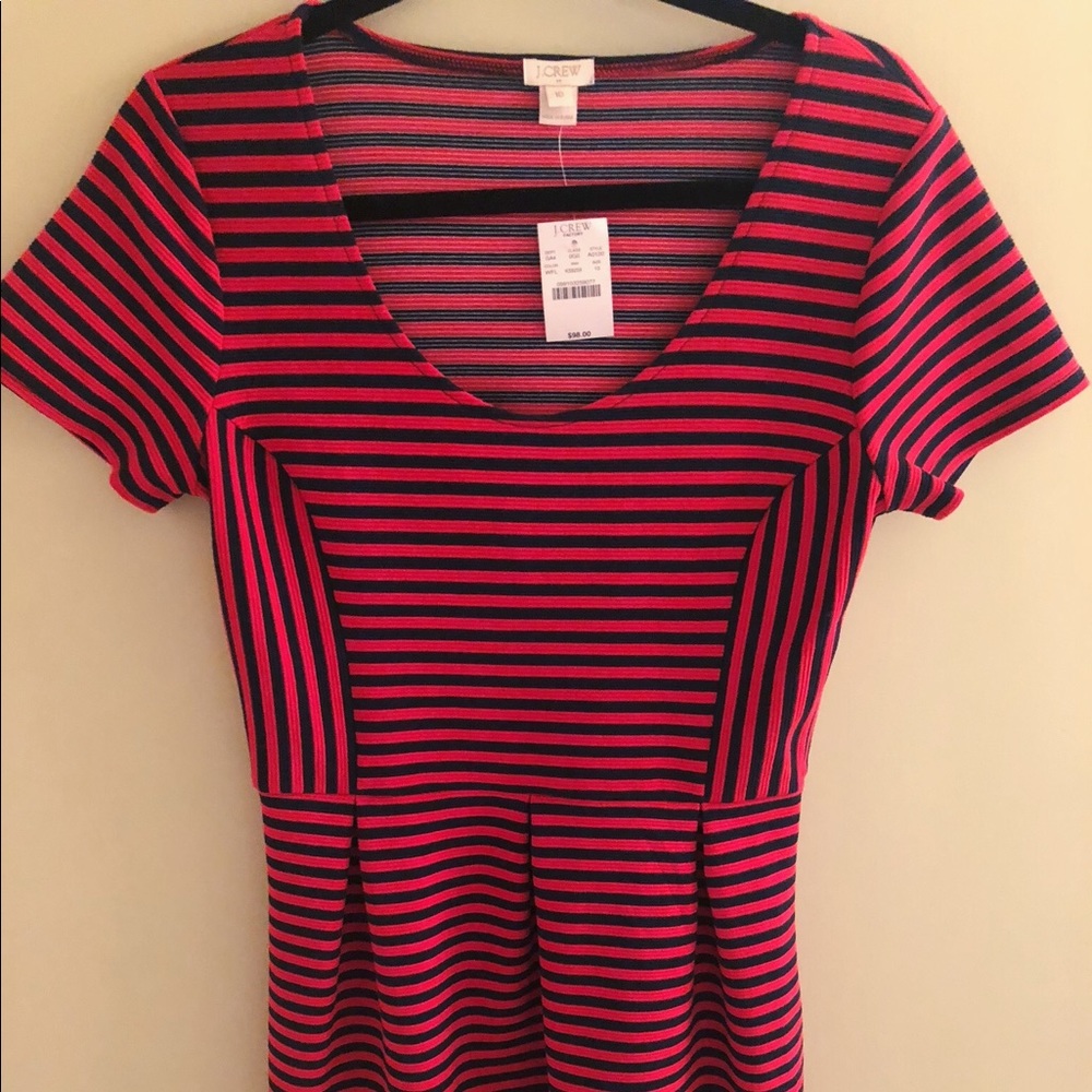 Navy and Red J. Crew Factory Striped Dress